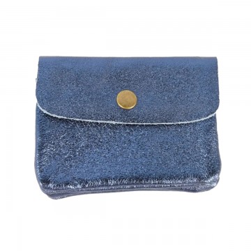 Maison Fanli | Leather Coin Purse | Metallic Blue Jeans